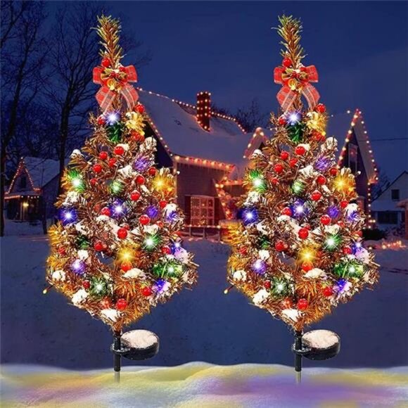 2PCS Solar Christmas Tree Lights Decor Outdoor, Xmas Tree Solar Powered - Picture 7 of 7